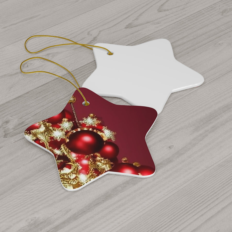 Ceramic Ornament, 4 Shapes-Red and Gold Christmas