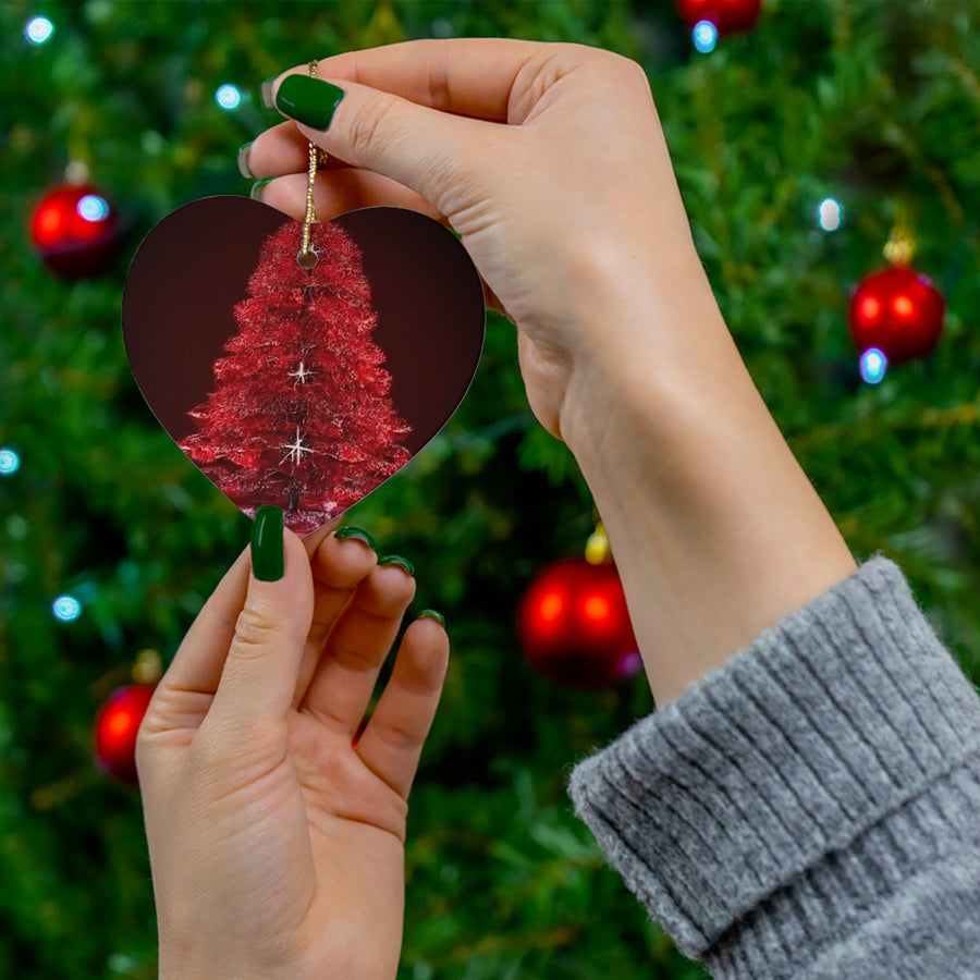 Ceramic Ornament, 4 Shapes-Sparkle and Shine with Our Red Glitter Christmas Tree
