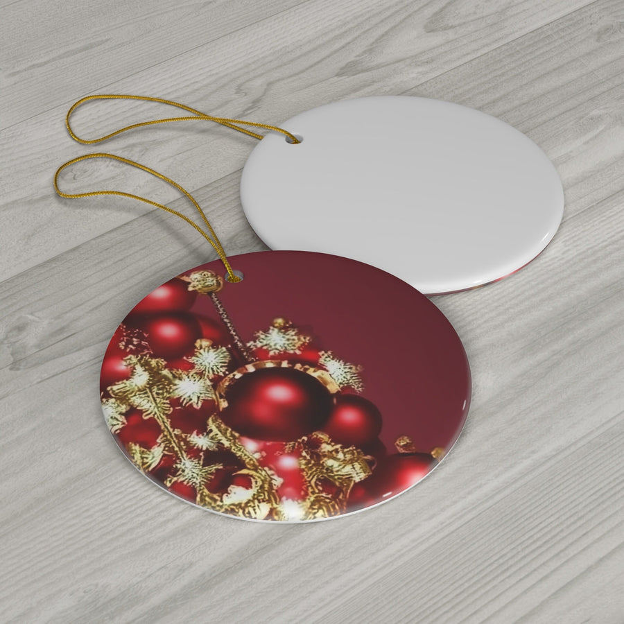 Ceramic Ornament, 4 Shapes-Red and Gold Christmas