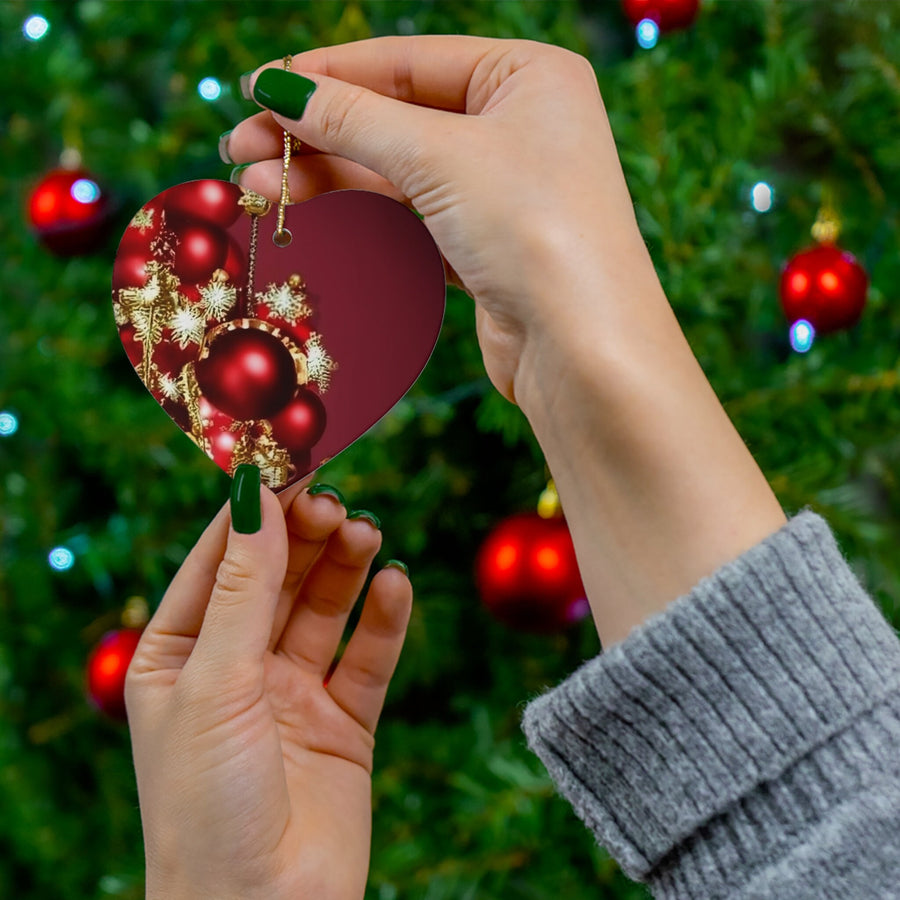 Ceramic Ornament, 4 Shapes-Red and Gold Christmas