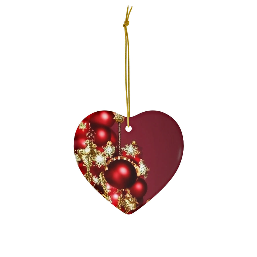 Ceramic Ornament, 4 Shapes-Red and Gold Christmas