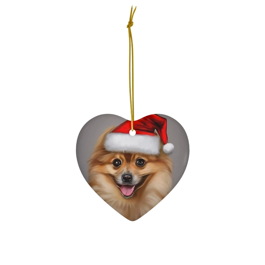 Ceramic Ornament, 4 Shapes-Pomeranian Puppy in Santa Hat Ornaments!