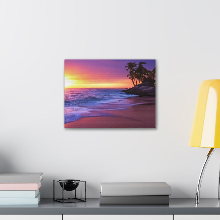 Canvas Gallery Wraps-Sunset Purple and Orange Hues on the Beach