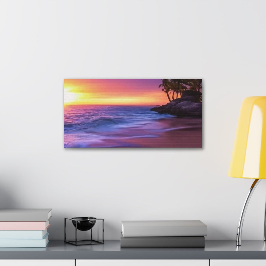 Canvas Gallery Wraps-Sunset Purple and Orange Hues on the Beach