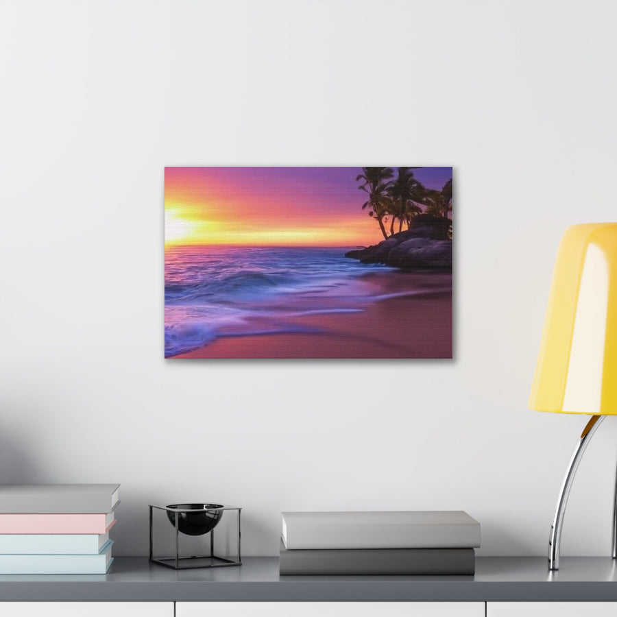 Canvas Gallery Wraps-Sunset Purple and Orange Hues on the Beach
