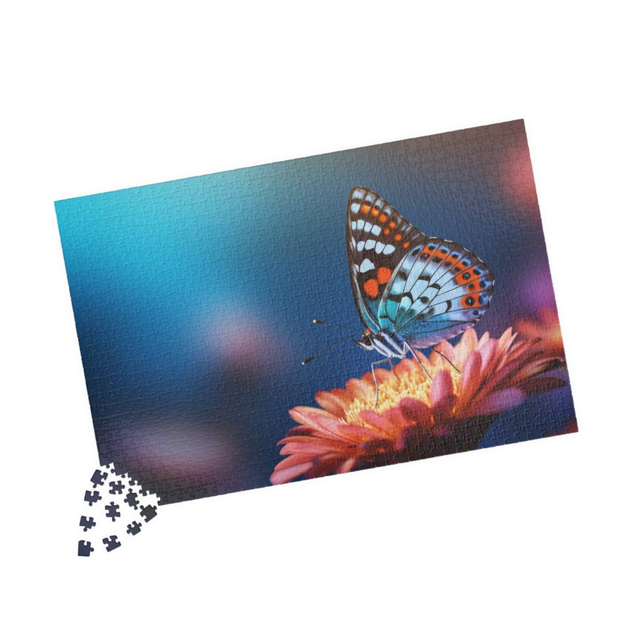 Puzzle (110, 252, 500, 1014-piece) -Blue Butterfly on Vibrant Flower Glossy Puzzle
