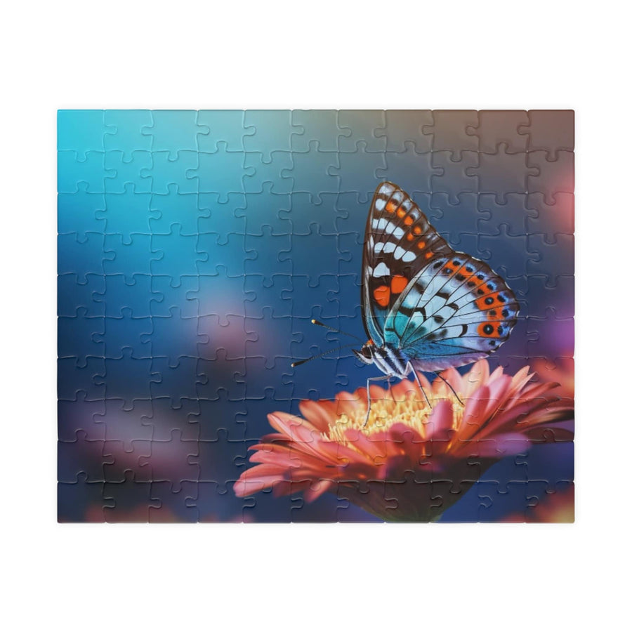 Puzzle (110, 252, 500, 1014-piece) -Blue Butterfly on Vibrant Flower Glossy Puzzle