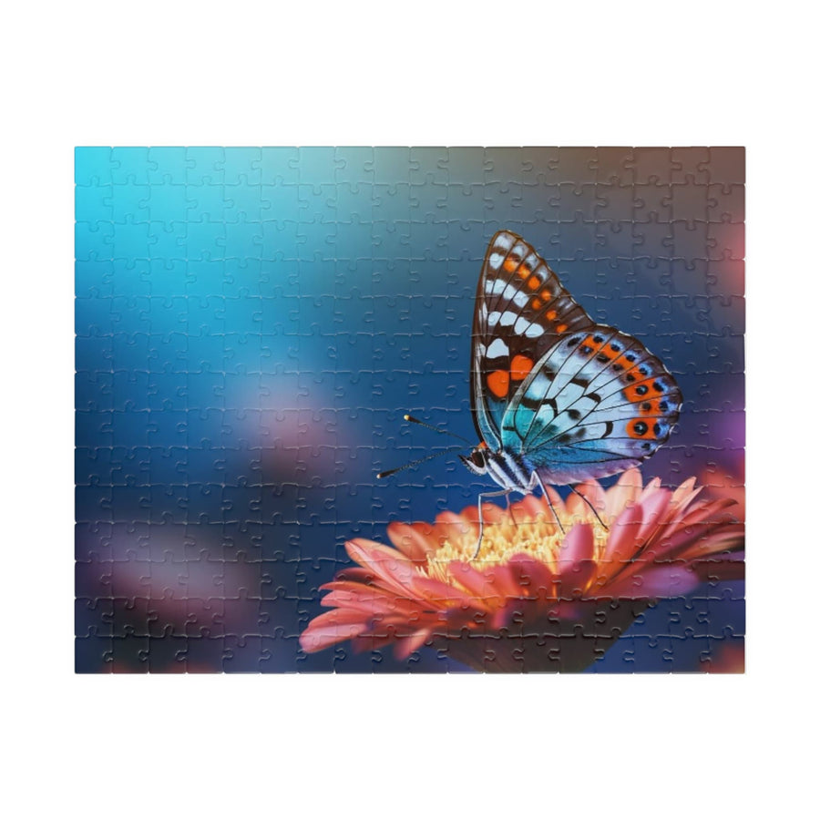 Puzzle (110, 252, 500, 1014-piece) -Blue Butterfly on Vibrant Flower Glossy Puzzle
