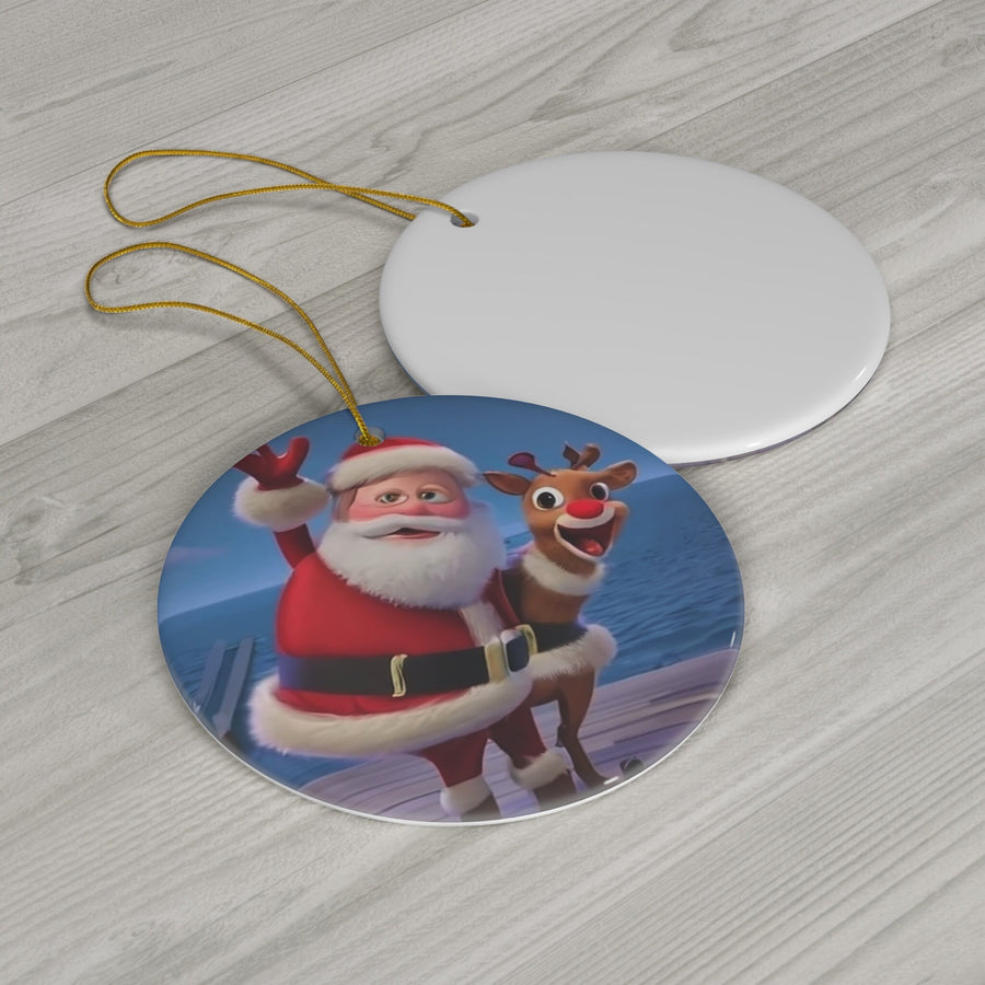 Ceramic Ornament, 4 Shapes-Santa and Rudolph Smiling