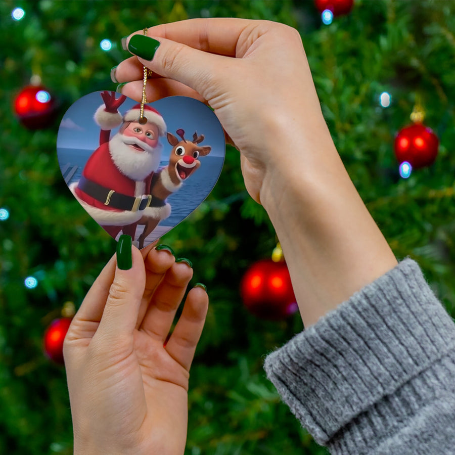 Ceramic Ornament, 4 Shapes-Santa and Rudolph Smiling