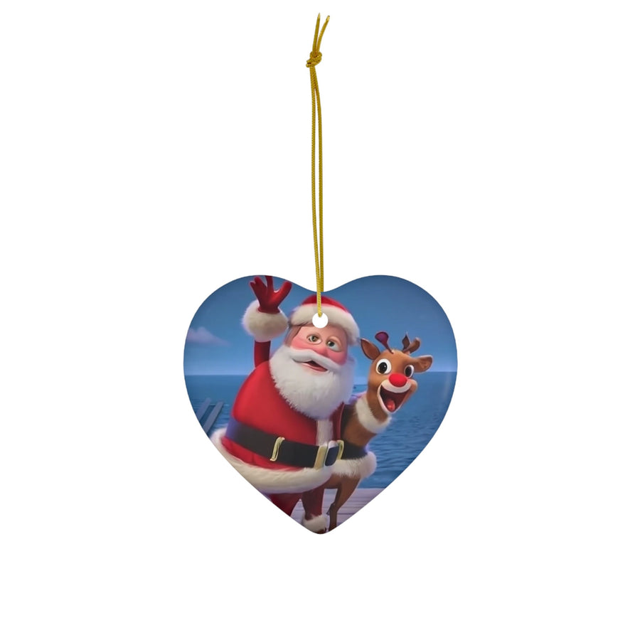 Ceramic Ornament, 4 Shapes-Santa and Rudolph Smiling
