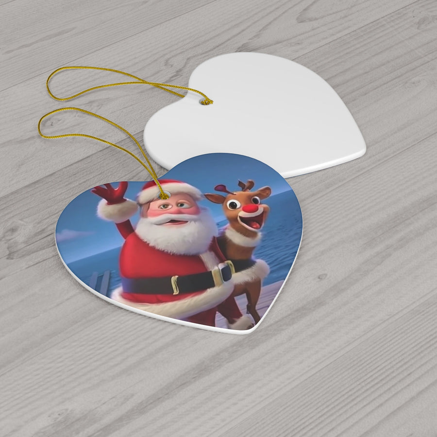 Ceramic Ornament, 4 Shapes-Santa and Rudolph Smiling
