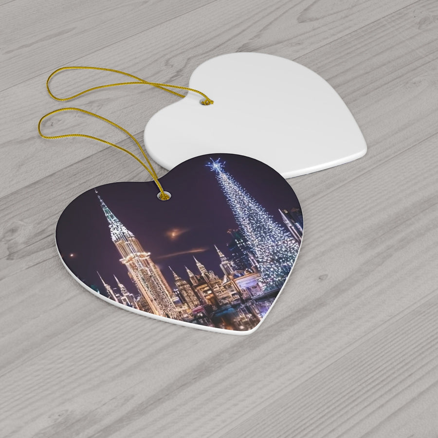 Ceramic Ornament, 4 Shapes-Futuristic City at Christmas