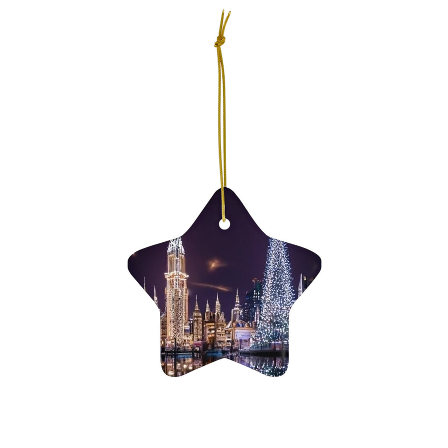 Ceramic Ornament, 4 Shapes-Futuristic City at Christmas