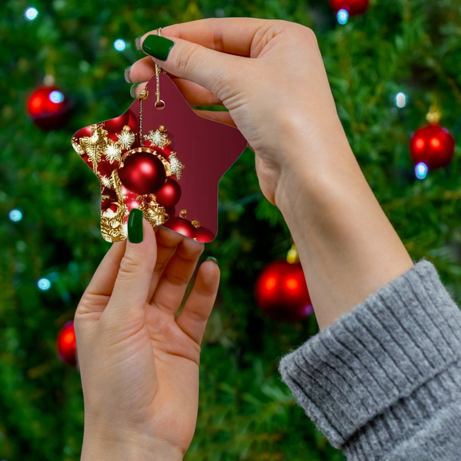 Ceramic Ornament, 4 Shapes-Red and Gold Christmas