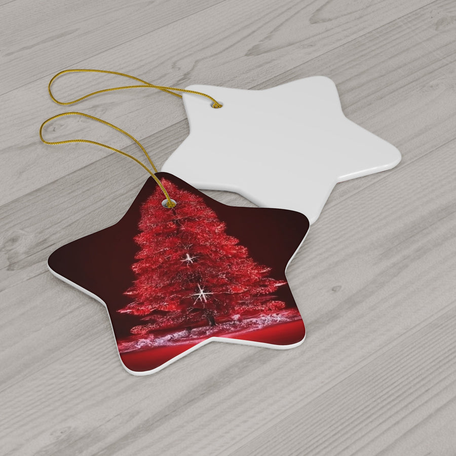 Ceramic Ornament, 4 Shapes-Sparkle and Shine with Our Red Glitter Christmas Tree