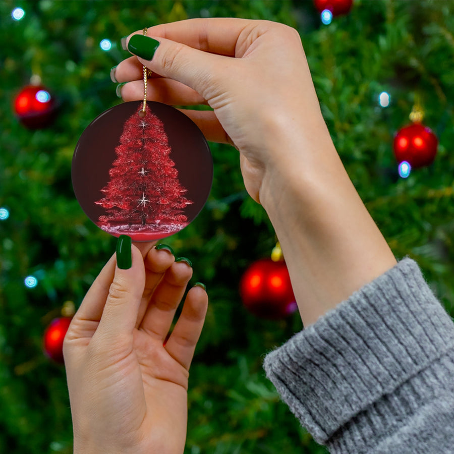 Ceramic Ornament, 4 Shapes-Sparkle and Shine with Our Red Glitter Christmas Tree