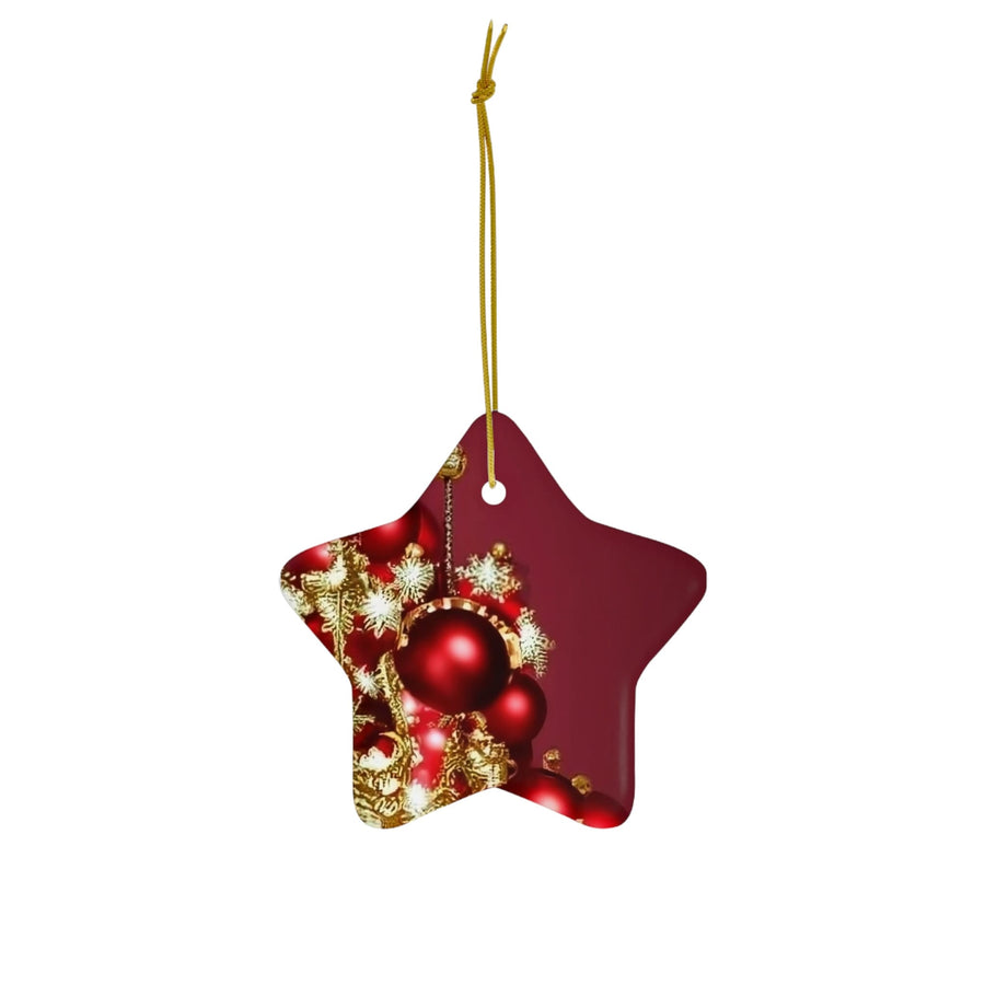 Ceramic Ornament, 4 Shapes-Red and Gold Christmas