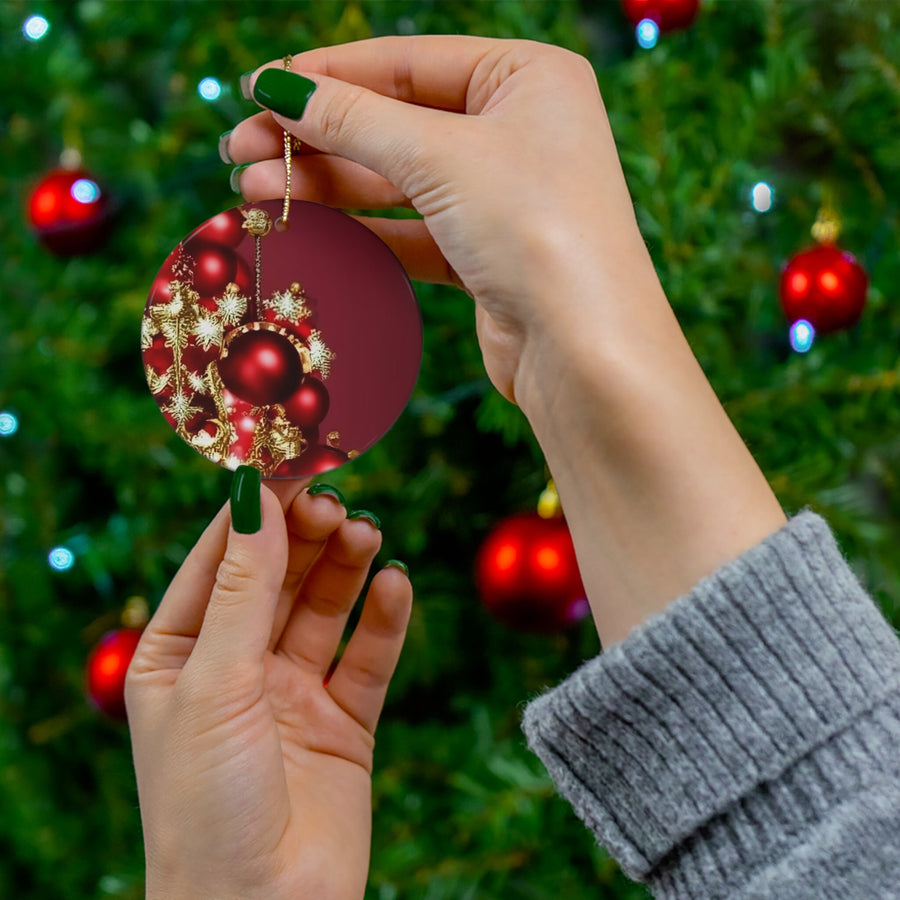 Ceramic Ornament, 4 Shapes-Red and Gold Christmas