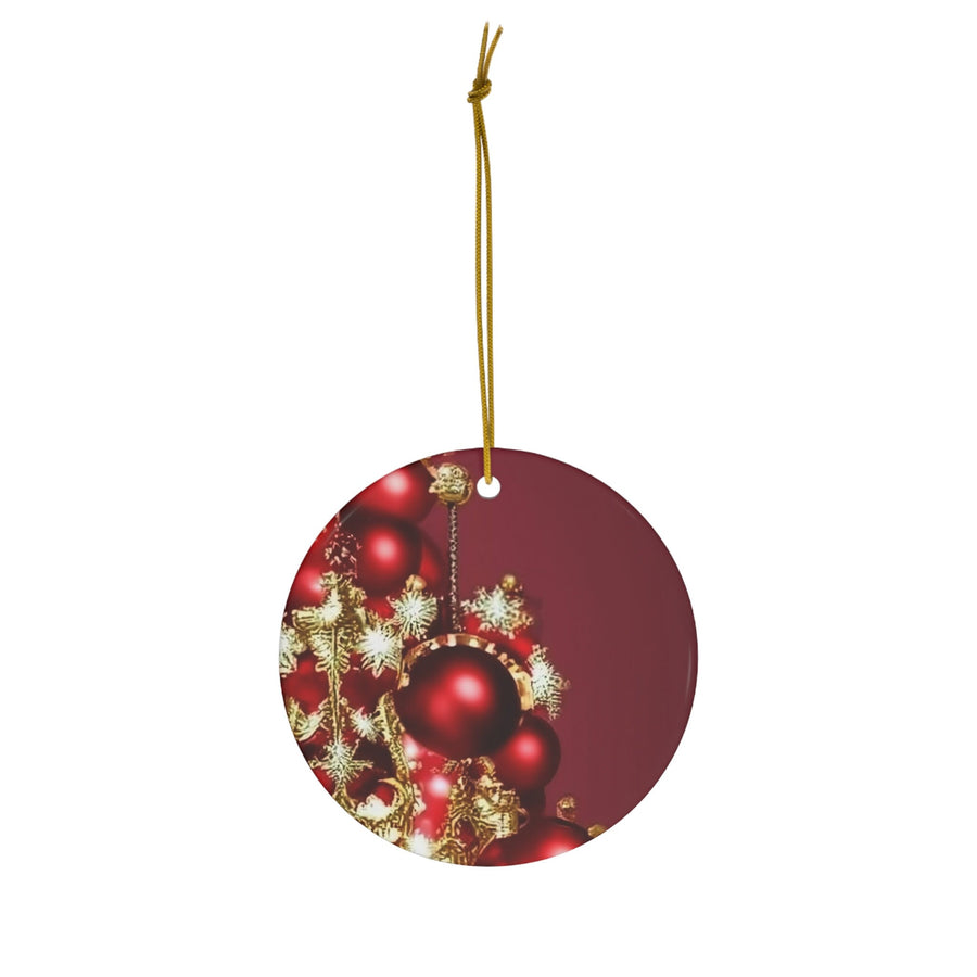 Ceramic Ornament, 4 Shapes-Red and Gold Christmas