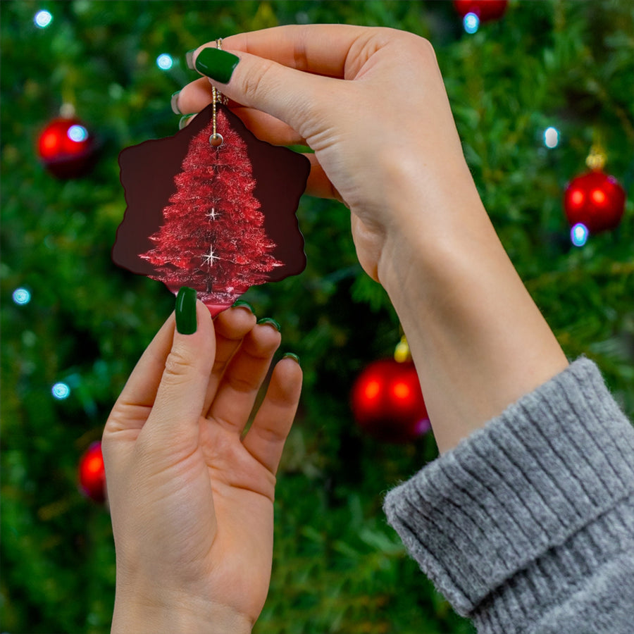 Ceramic Ornament, 4 Shapes-Sparkle and Shine with Our Red Glitter Christmas Tree
