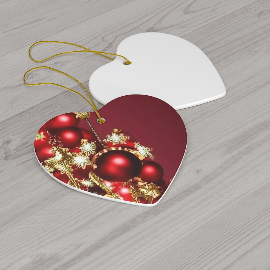 Ceramic Ornament, 4 Shapes-Red and Gold Christmas
