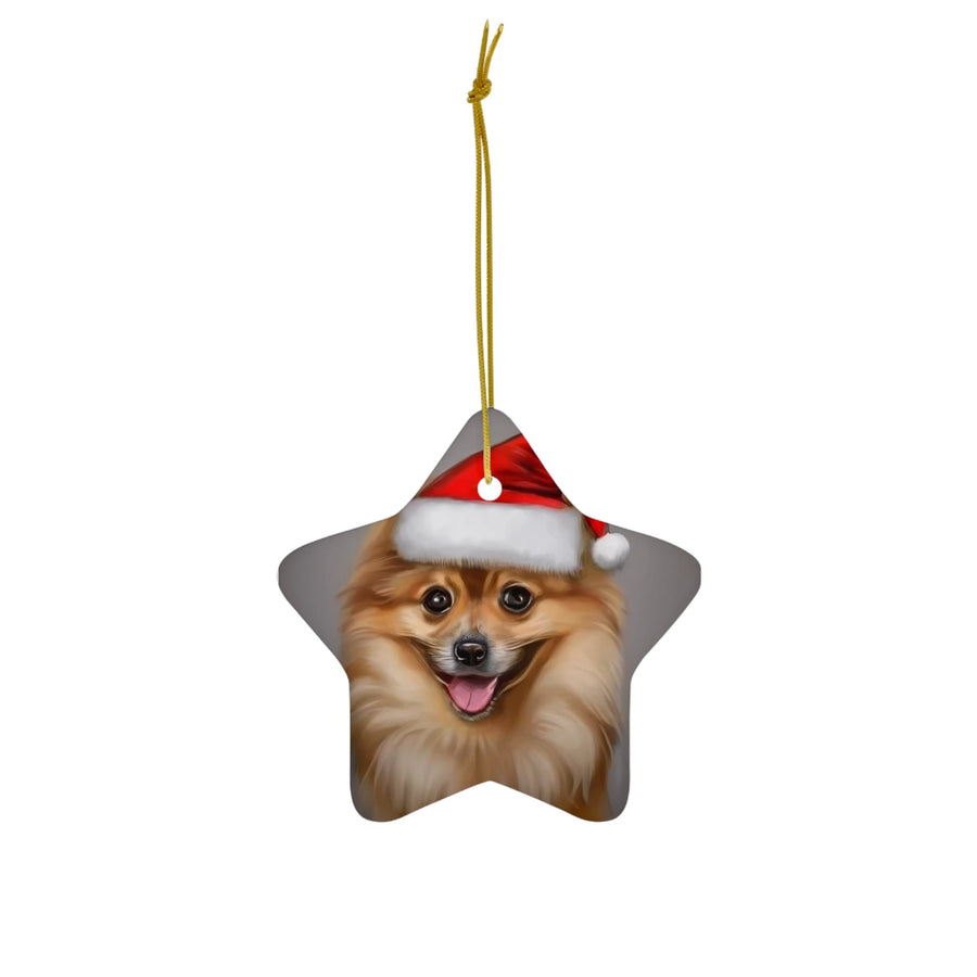 Ceramic Ornament, 4 Shapes-Pomeranian Puppy in Santa Hat Ornaments!