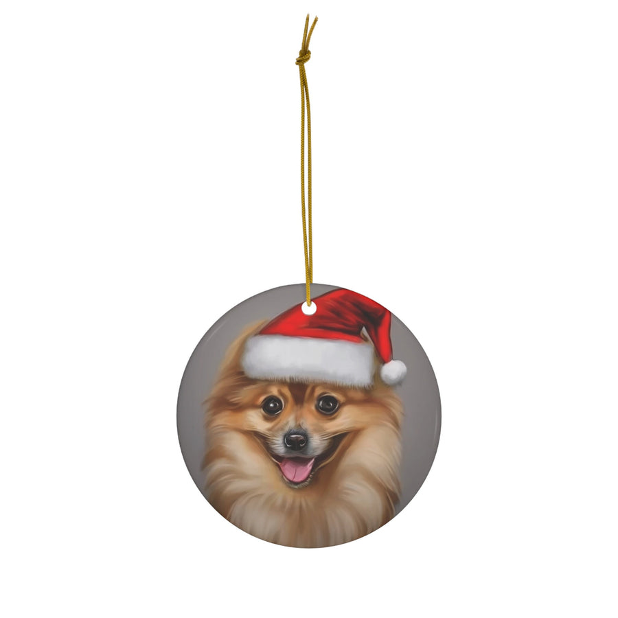Ceramic Ornament, 4 Shapes-Pomeranian Puppy in Santa Hat Ornaments!