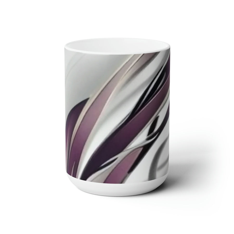 Ceramic Mug 15oz- Purple and white abstract decorative mug