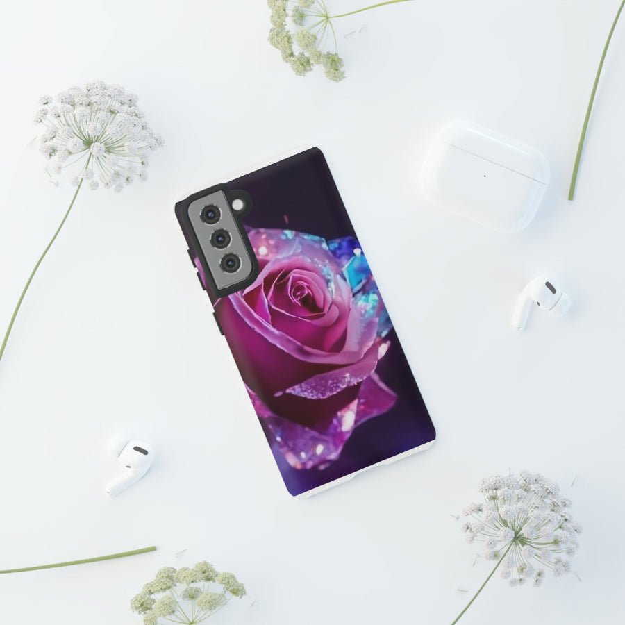 Tough Phone Cases- multi-color blue purple rose.