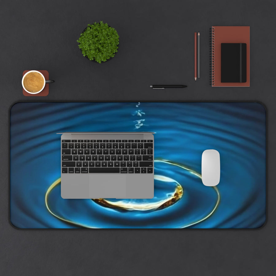 Desk Mat-Water Drop with Gold Rim Desk Mat.