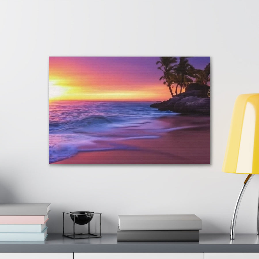 Canvas Gallery Wraps-Sunset Purple and Orange Hues on the Beach