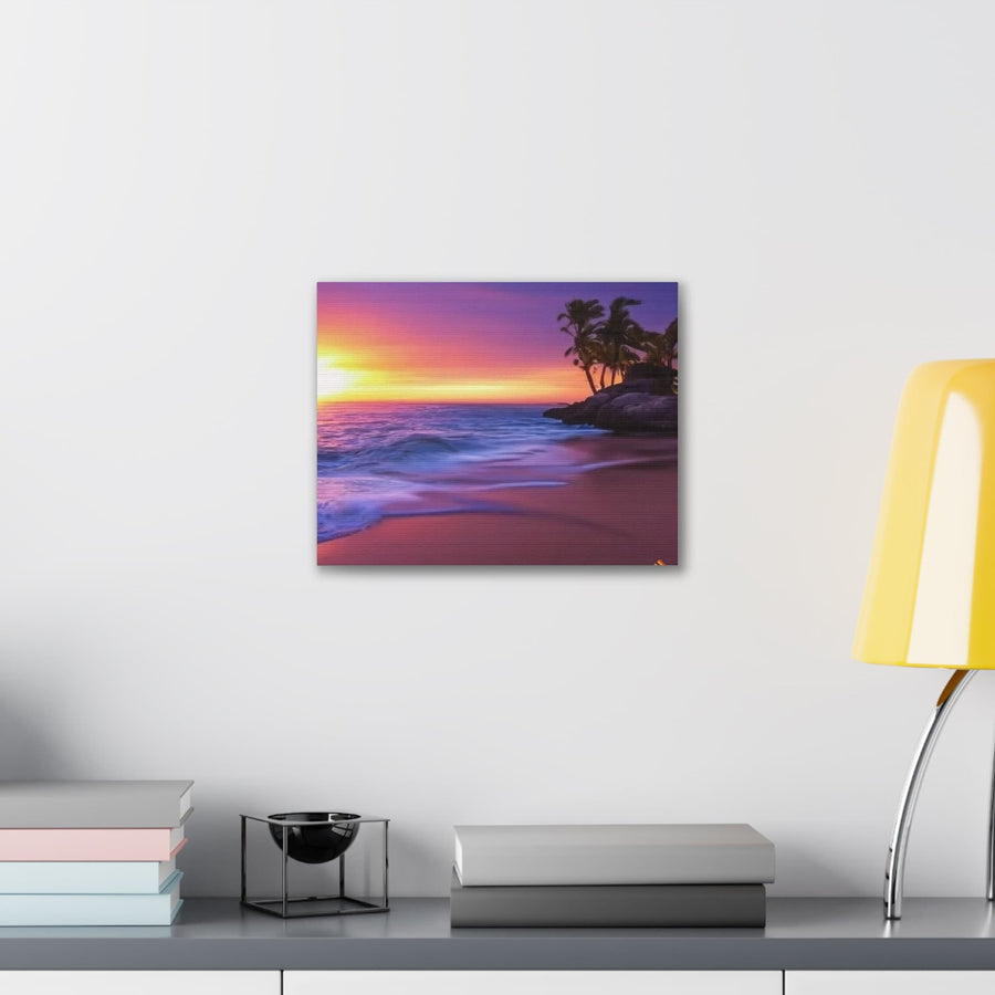Canvas Gallery Wraps-Sunset Purple and Orange Hues on the Beach