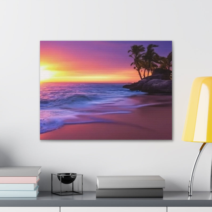 Canvas Gallery Wraps-Sunset Purple and Orange Hues on the Beach
