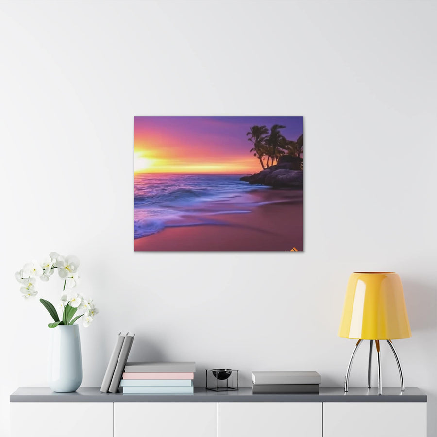 Canvas Gallery Wraps-Sunset Purple and Orange Hues on the Beach