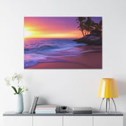 Canvas Gallery Wraps-Sunset Purple and Orange Hues on the Beach