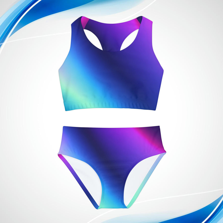 Girls Two Piece Swimsuit - Blue, Teal, and Purple gradient