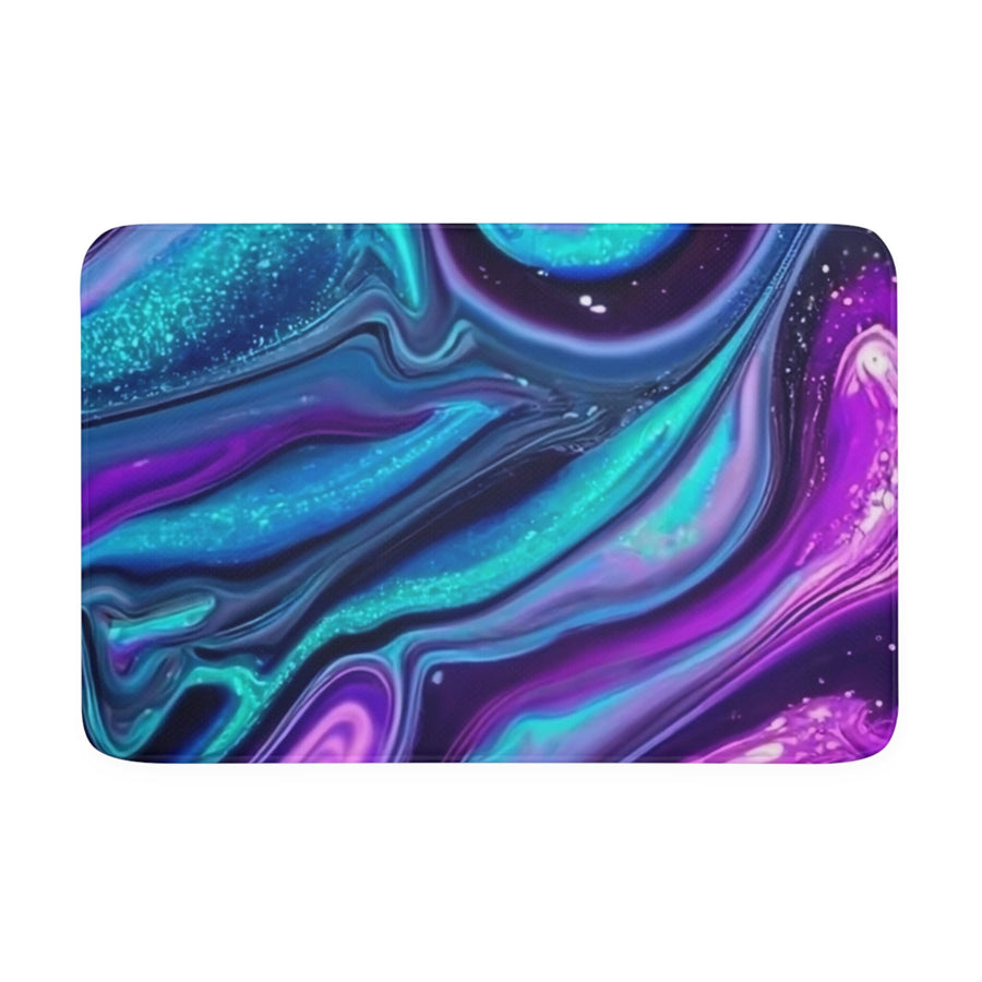 Memory Foam Bath Mat-Blue Teal, Purple, and Silver