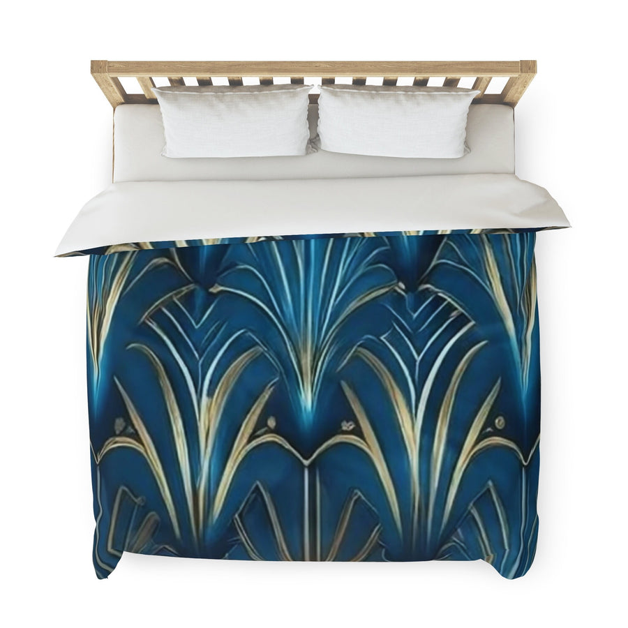 Duvet Cover-Blue & Gold Abstract Flower