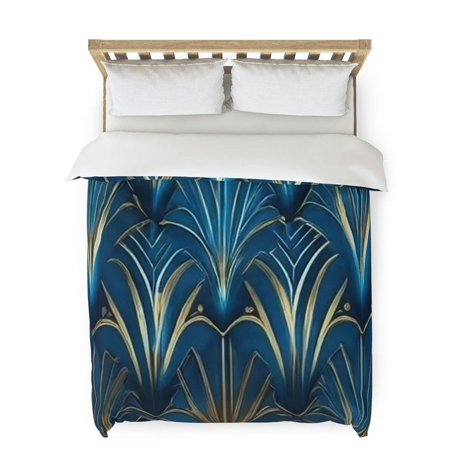 Duvet Cover-Blue & Gold Abstract Flower