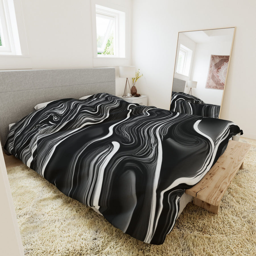Duvet Cover-Black and White Waves