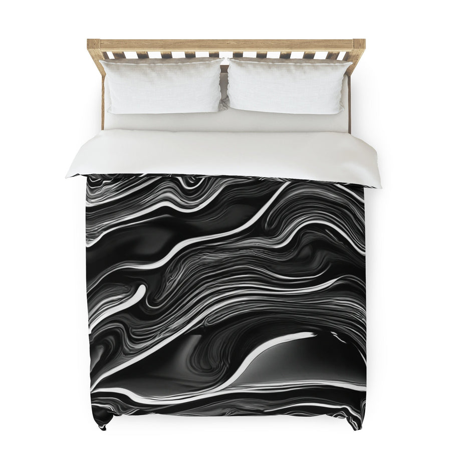 Duvet Cover-Black and White Waves