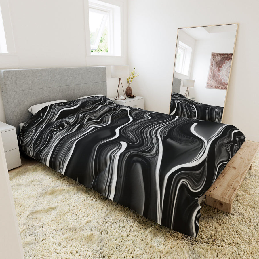 Duvet Cover-Black and White Waves