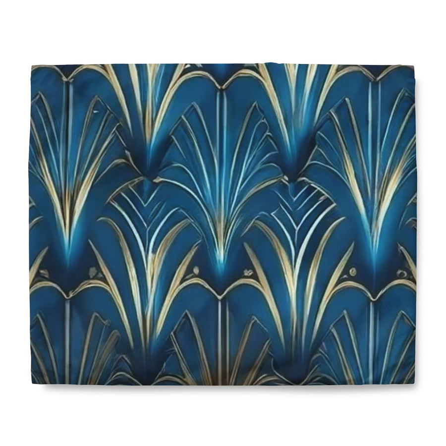 Duvet Cover-Blue & Gold Abstract Flower
