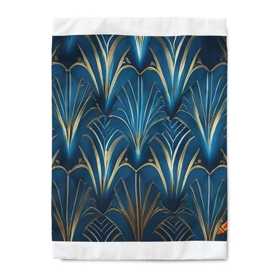 Duvet Cover-Blue & Gold Abstract Flower