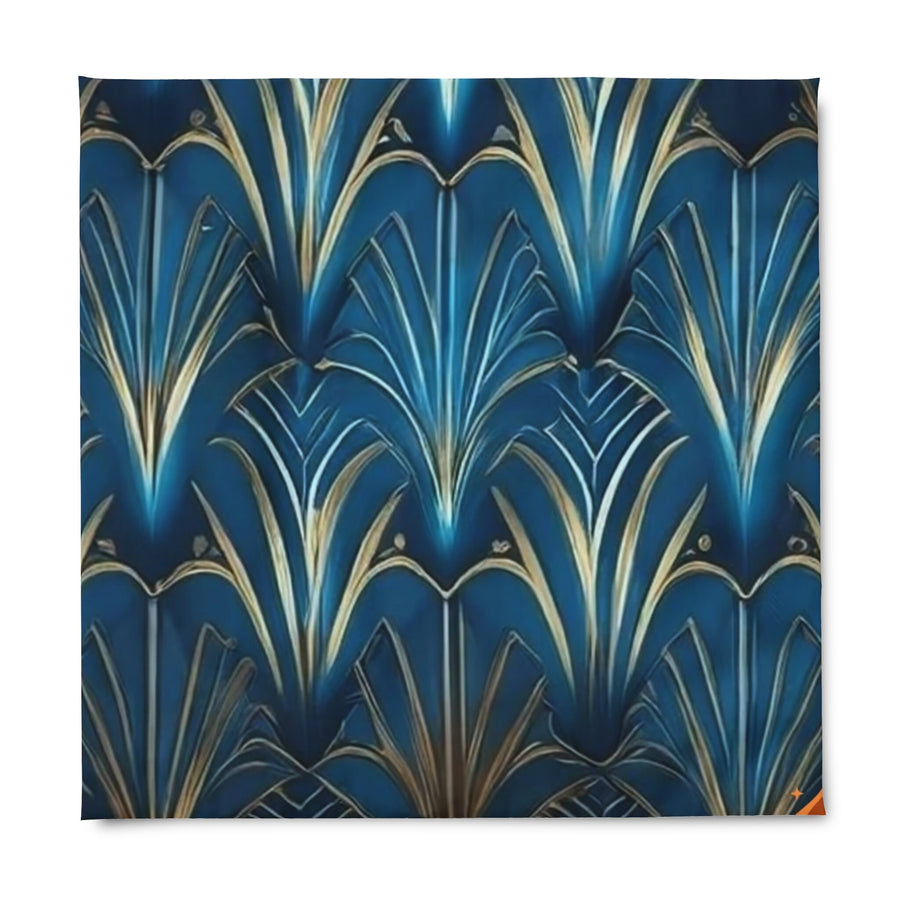 Duvet Cover-Blue & Gold Abstract Flower