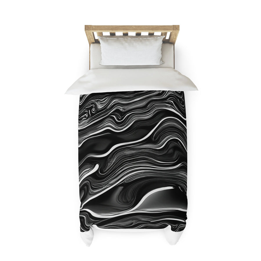 Duvet Cover-Black and White Waves