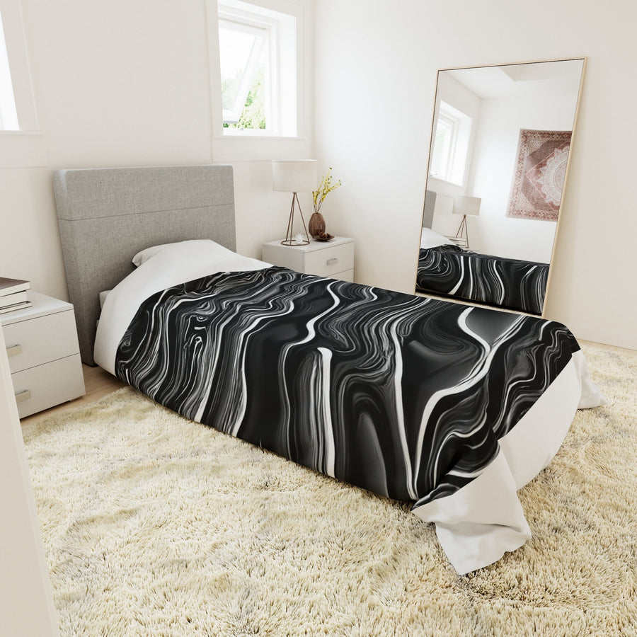 Duvet Cover-Black and White Waves