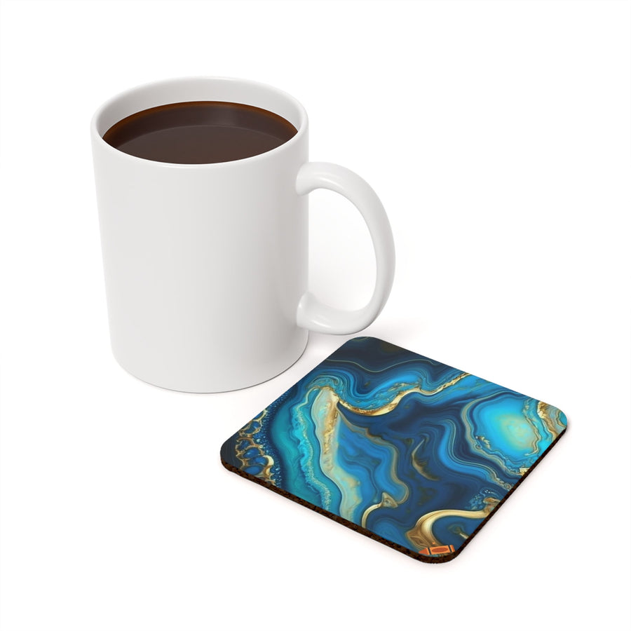 Cork Back Coaster- Blue and gold marble