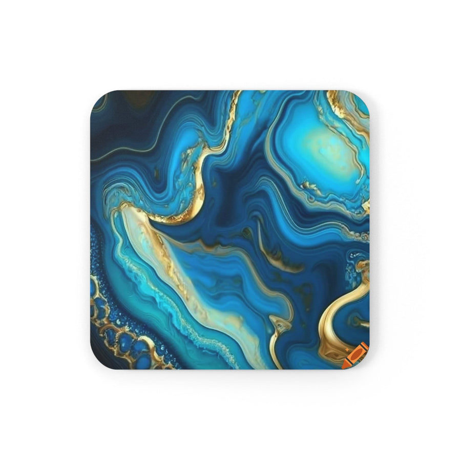Cork Back Coaster- Blue and gold marble
